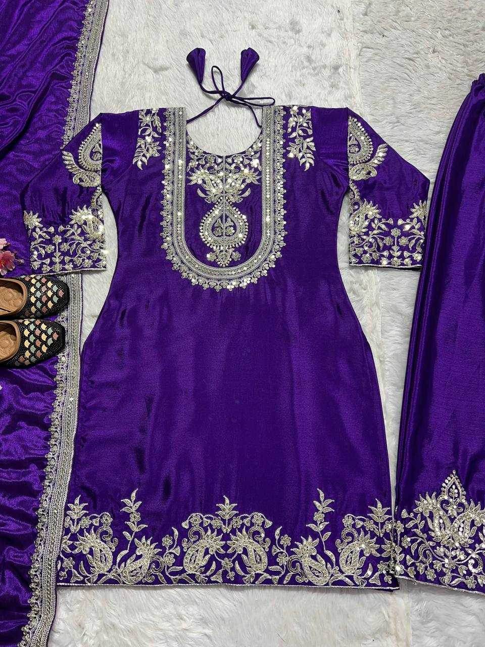 Chinon Silk Ladies Embroidery Designer Suit - MYLUXURY LANE ENTERPRISE